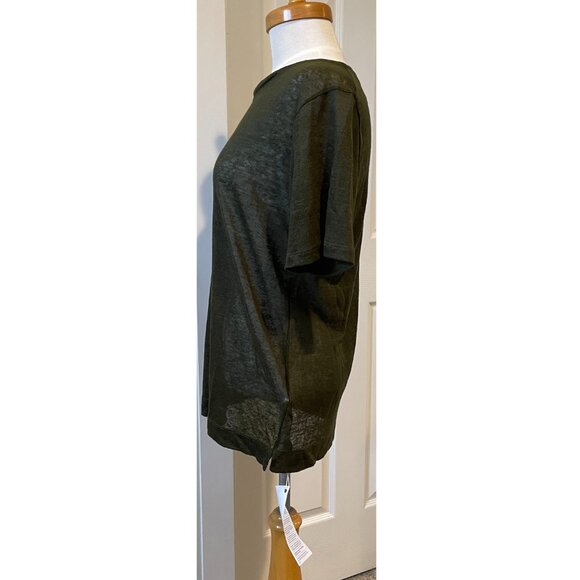 NWT Olive 100% Linen Sheer T Shirt Made in Italy Italian Size 44 -US medium - Picture 2 of 11